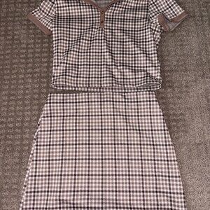 Stylish Brown Checkered Dress